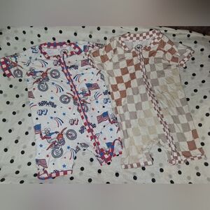 (2) Strictly Wild Bamboo Pajama Zippy Zippered Size 6-12 Months Lot Of Bike Moto